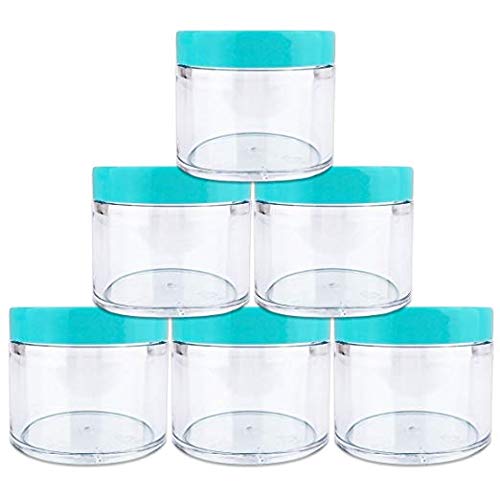 Beauticom 60 Grams/60 ML (2 Oz) Round Clear Leak Proof Plastic Container Jars with TEAL Lids for Storage Cosmetic Lotion Scrubs Creams Salves Ointments (12 Pieces Jars + Teal Lids  TEAL)